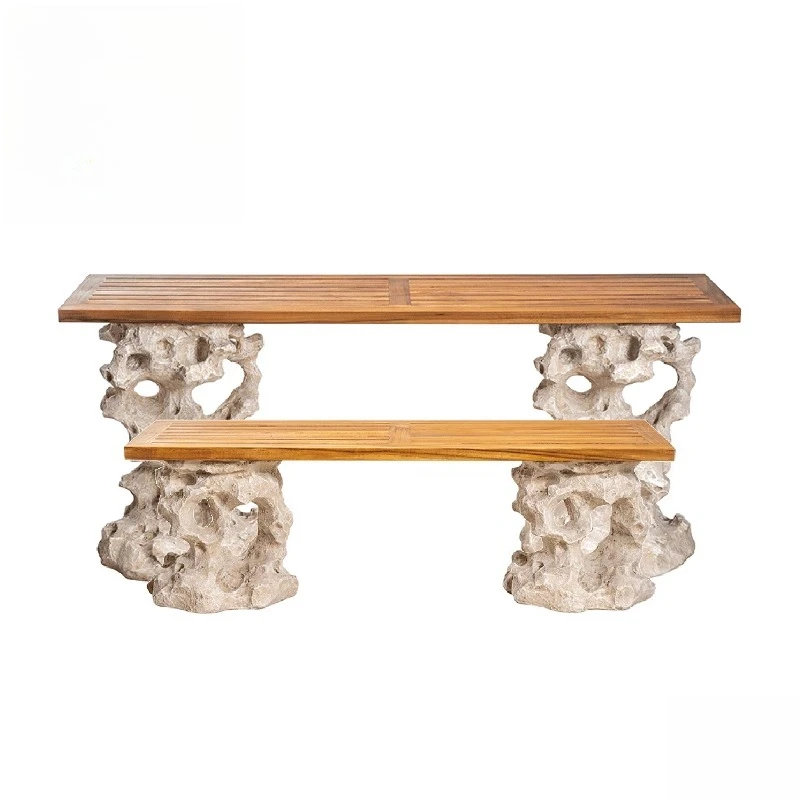 Chinese courtyard Taihu stone outdoor solid wood flower stand, outdoor garden balcony succulent bonsai rack