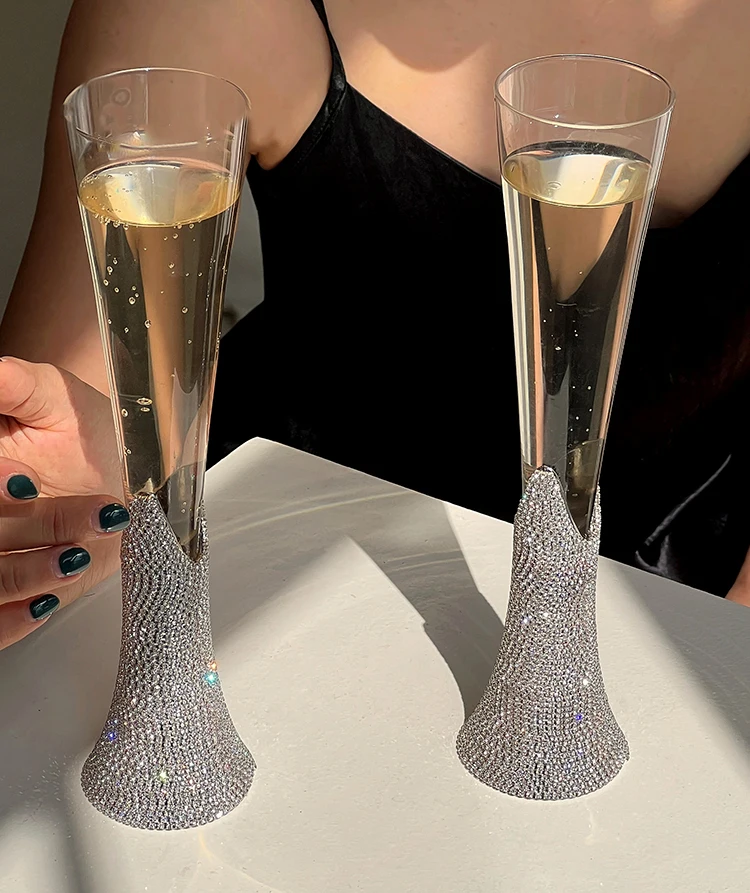 Diamond Women\'s Champagne Cup Set with Diamond Crystal Glass High Leg Wine Cup Drink Cup Gift Wine Glass Beautiful Cup