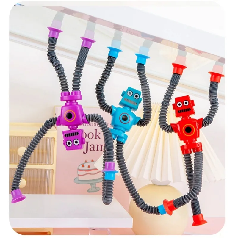 4PCS ยืดหุ่นยนต์ดูดของเล่นสําหรับเด็ก Bendable สนุกการศึกษา Sensory Play Bath Window Decor ปลอดภัยเด็กวัยหัดเดินของขวัญพลาสติก