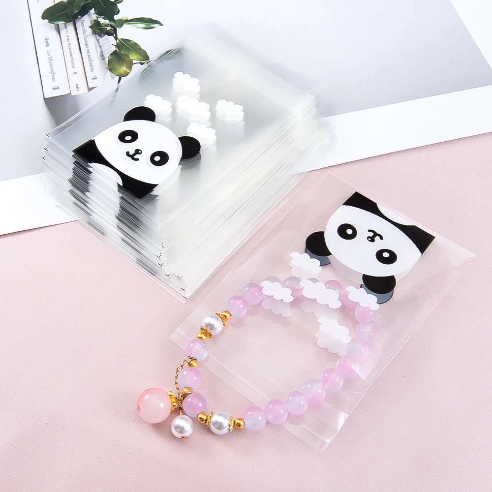 50pcs Self-Adhesive Bags Transparent Cute Panda Self-Adhesive Bags for DIY Jewelry Display Handmade Cookies Candy Packaging