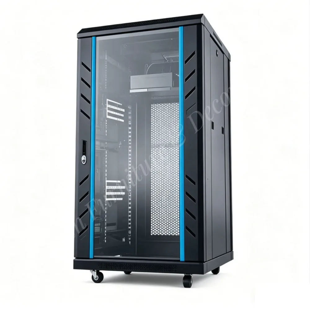 22U Standard 19-Inch Floor Standing Steel Network Rack Side Panels IP20 Protection Black Essential Data Center Structured