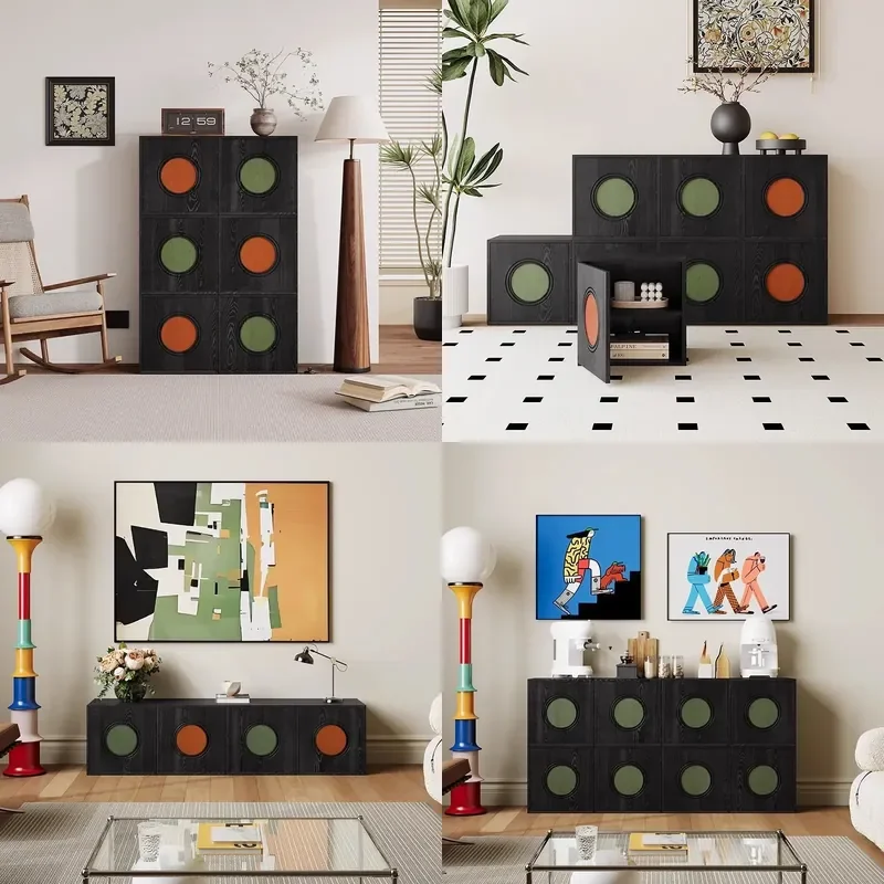 Retro Solid Wood Sideboard Storage Cabinet for Living Room Bedroom Sofa End Table Nightstand Modular Furniture
