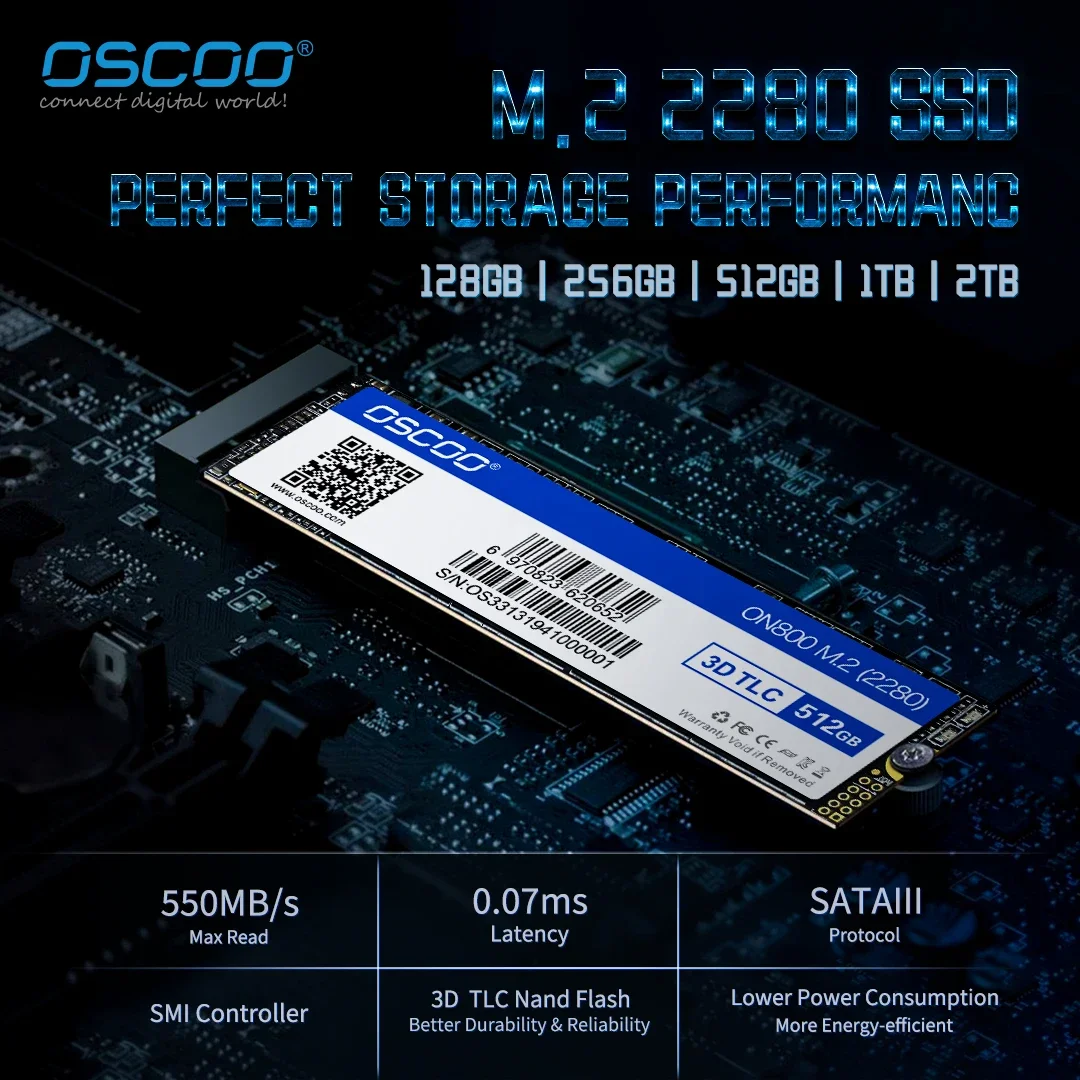 OSCOO-Unidade de estado sólido interna para laptop, disco rígido, SSD M2, 512GB, SATA 2280, 128GB, 256GB, NGFF