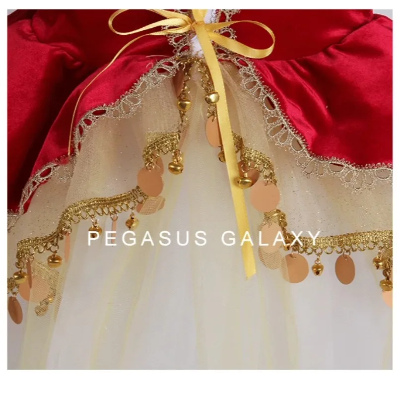 Vestido tutu de balé retrô vermelho, vestido de sino com design de palco, roupa de dança, gola de renda, manga bufante, vestido de princesa para meninas e mulheres