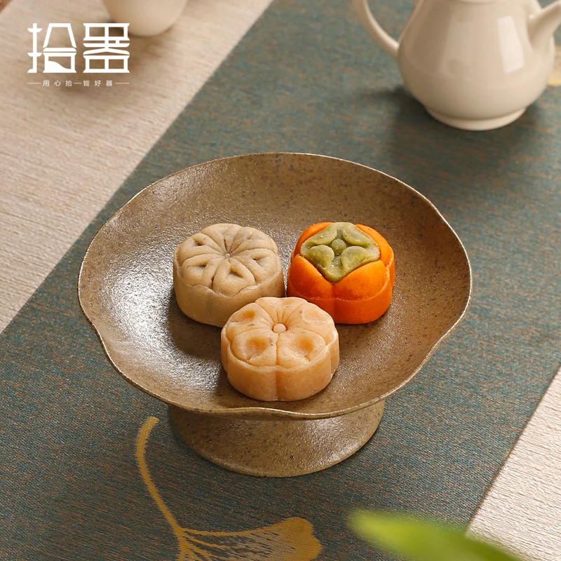 Chinese high tea tray Japanese retro coarse pottery fruit tray Ceramic tray dessert bowl dried fruit bowl Zen small dish