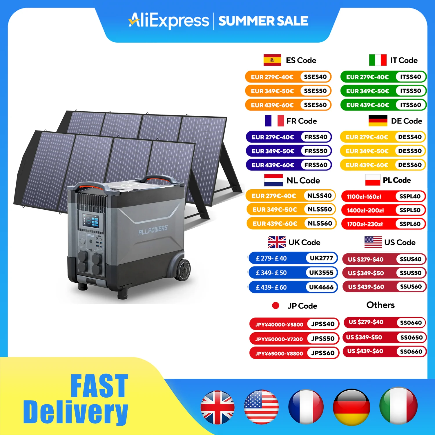 

ALLPOWERS Power Station 110V / 230V Solargenerator mit Solarpanel(SP033), 3600Wh 4000W Expandable Battery with 2000W Solar input
