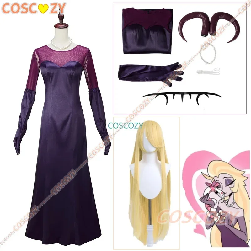 Lilith-vestido de Cosplay para mujer, disfraz de dibujos animados de Hazbin, collar, guantes, corona, disfraz de Hotel, trajes de Carnaval de Halloween