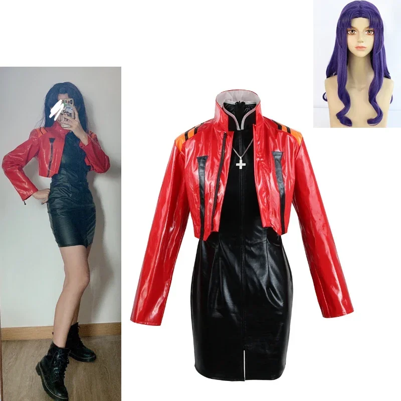 Katsuragi Misato Cosplay Anime Eva Cosplay Kostüm Frauen Halloween Outfit Jacke Kleid sexy Mädchen Anzug mit Perücke Karneval Party