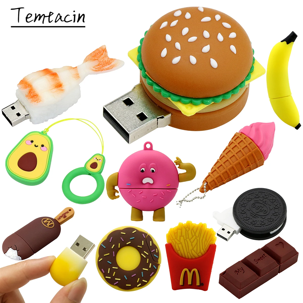 Флешка для гамбургеров 256G Еда Суши Пончики Печенье USB-устройство Флэш-накопитель 8 ГБ 16 ГБ 64 ГБ 32 ГБ Флеш-накопитель 128 ГБ Cle USB Memory Stick