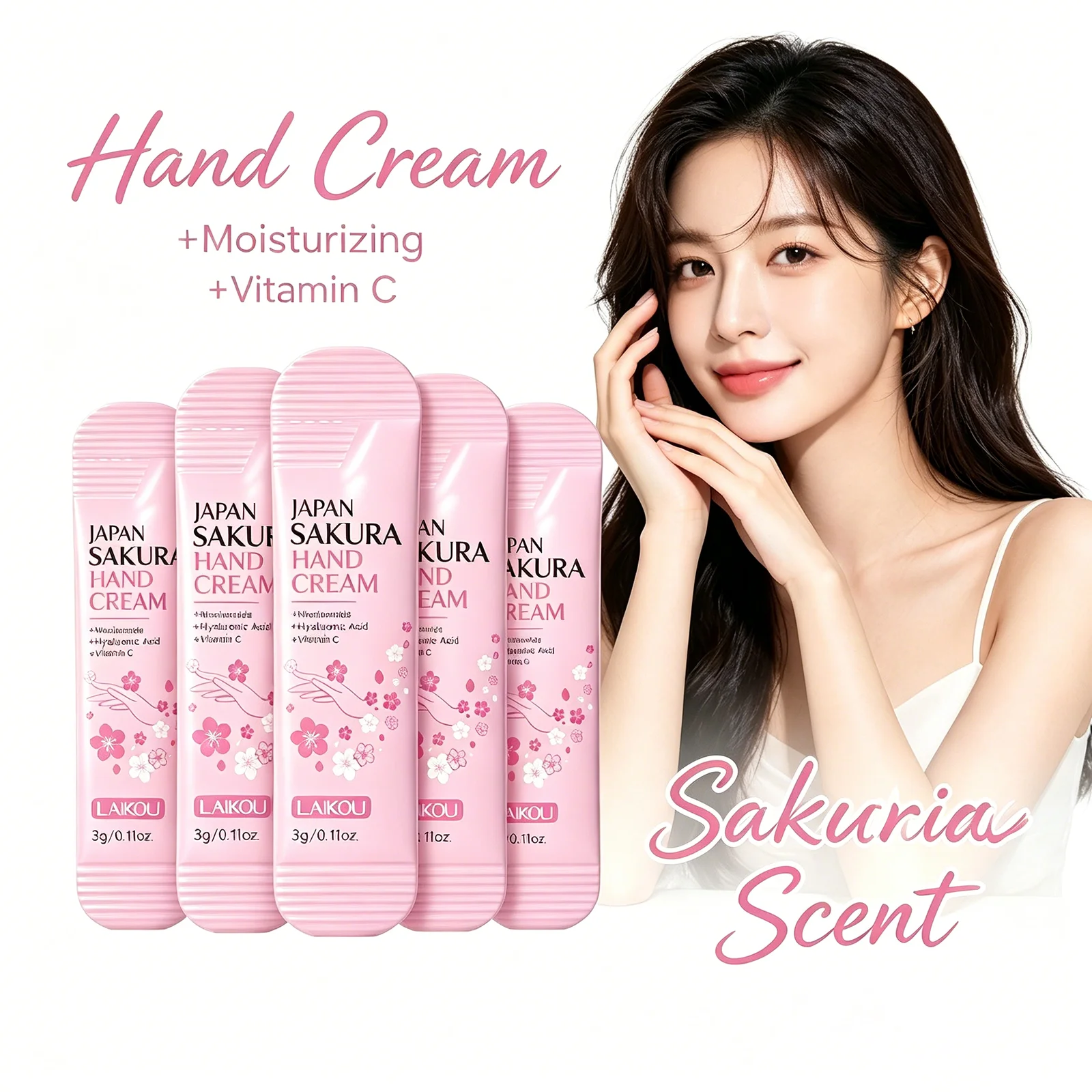 LAIKOU Sakura Hand Cream 3g Sachet Niacinamide Hyaluronic Acid Moisturizing Nourishing Mini Travel Hand Lotion for Dry Skin