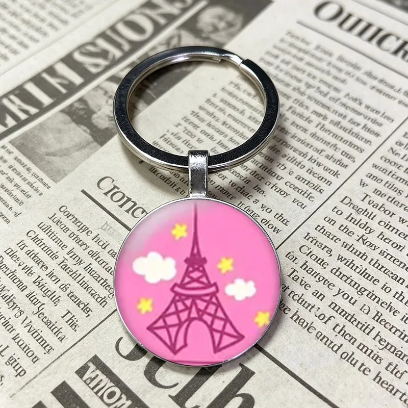 Fashionable Vibrant Dusk Water Reflection Golden Lit Keychain Eiffel Tower Travel Souvenir Glass Key Charm