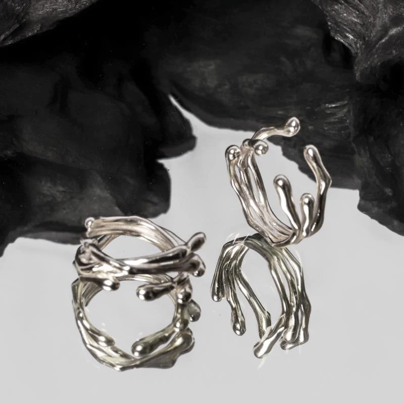 

Unique creative niche design, irregular lines, dark and cold wind, silver opening, adjustable ring, men women jewelry