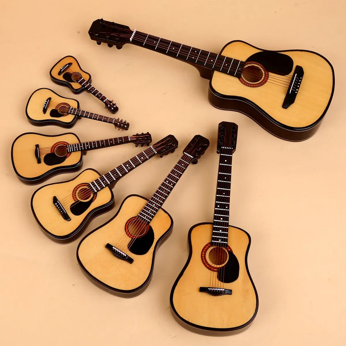 10CM Mini  Folk classical guitar model Wooden Mini Guitar Model Musical Instrument Decoration Gift  For Bedroom Living Room