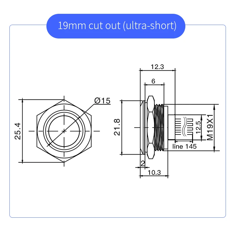 19mm Ultra Short LED Light Push Button 3V 6V 12V 24V 220V Momentary Self Reset Waterproof Metal Push Button Switch with Wires