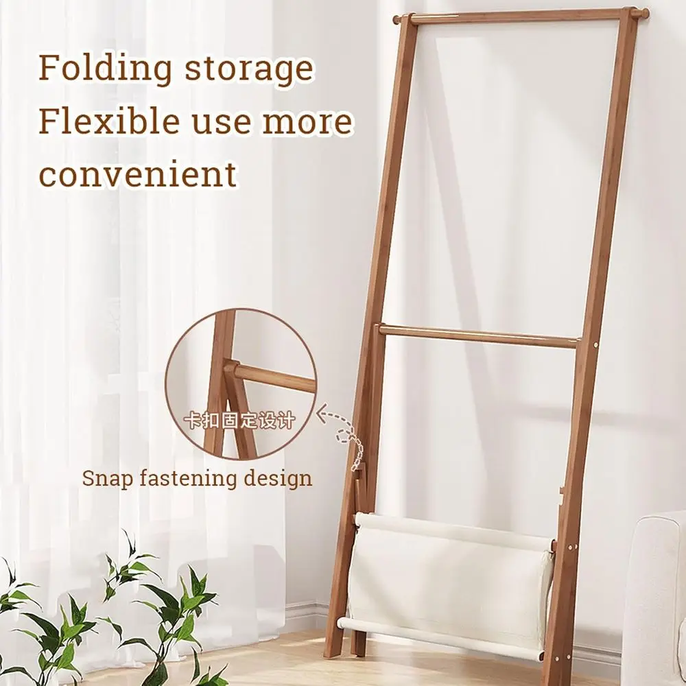 Portable Bamboo Clothes Drying Rack with Hanging Rail and Storage Basket for Compact Spaces