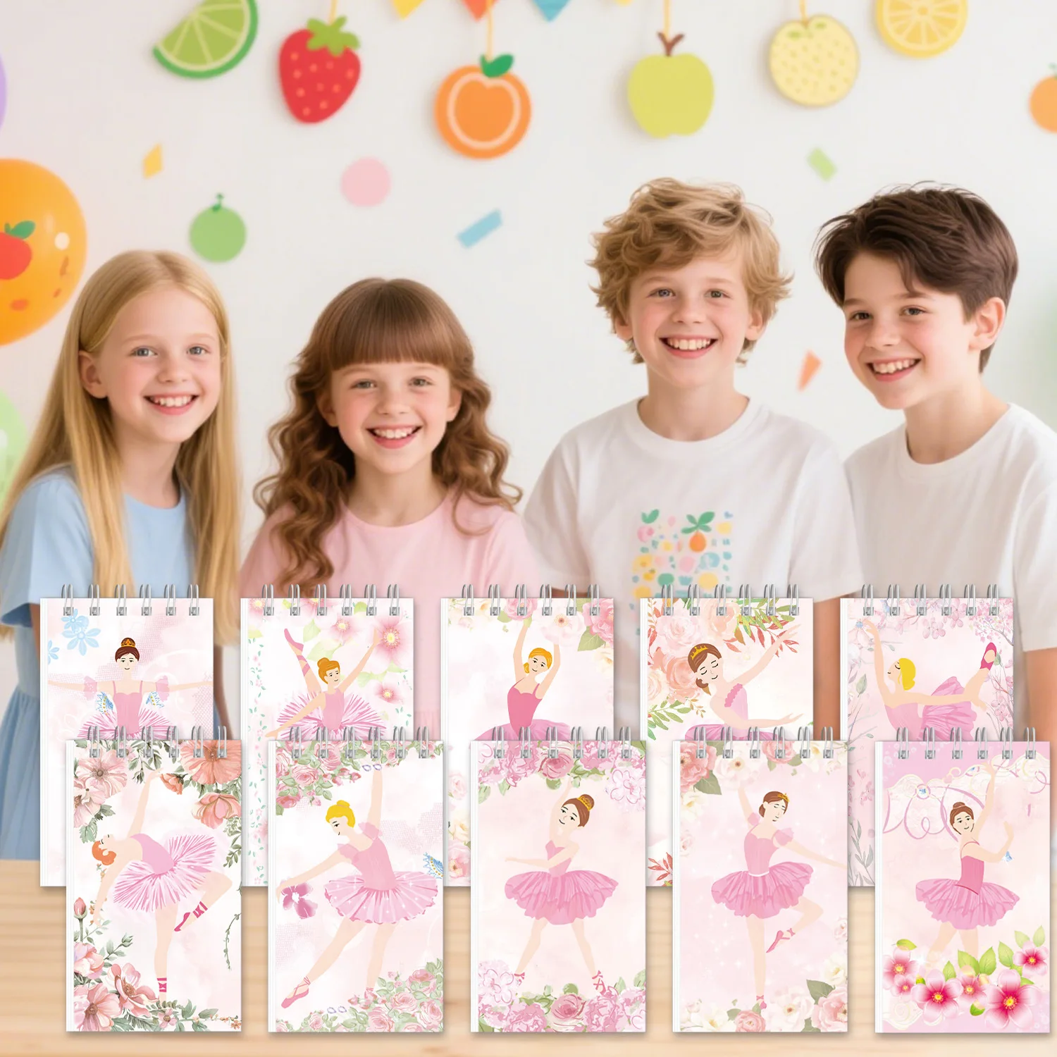 10-teiliges süßes Ballerina-Ballett-Thema, tragbares Spulen-Notizbuch, Mini-Notizblock für Kinder, Mädchen, Geburtstag, Gastgeschenke, Belohnungen für den Schulanfang – Detail 2
