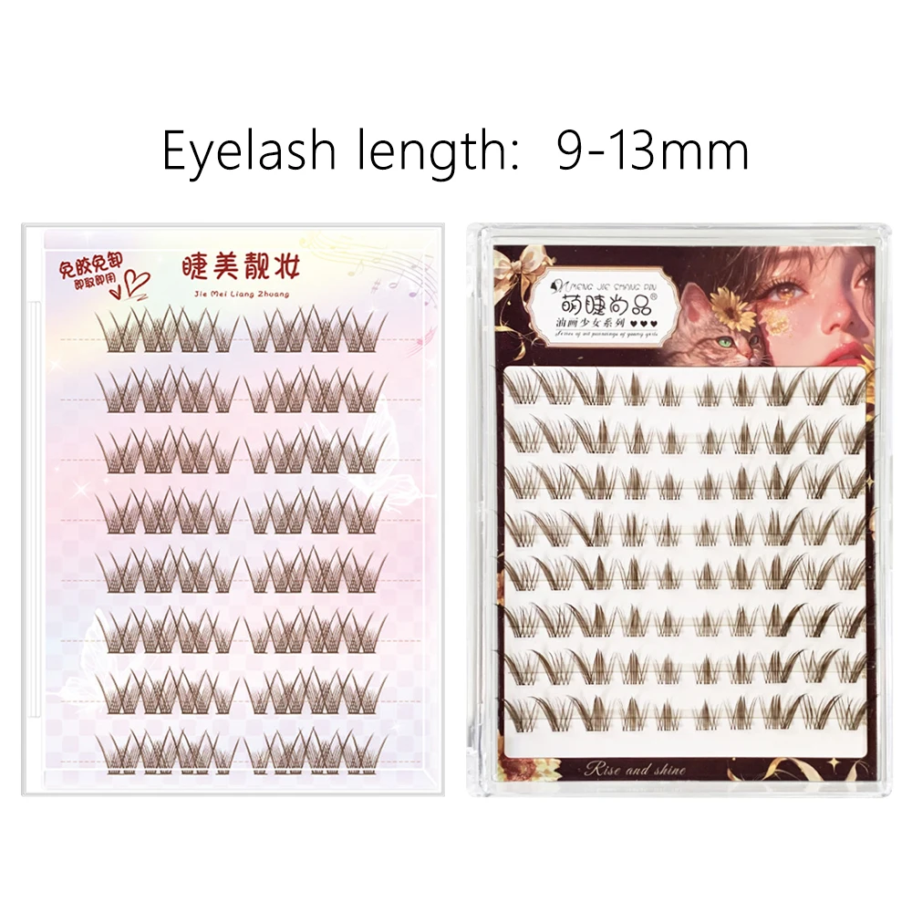 Selbstklebende Cluster-Wimpern mit Fox-Eye-Effekt, zum Aufdrücken, kein Kleber erforderlich, kleberfrei, künstliche Wimpern, natürliches Aussehen, weich, flauschig
