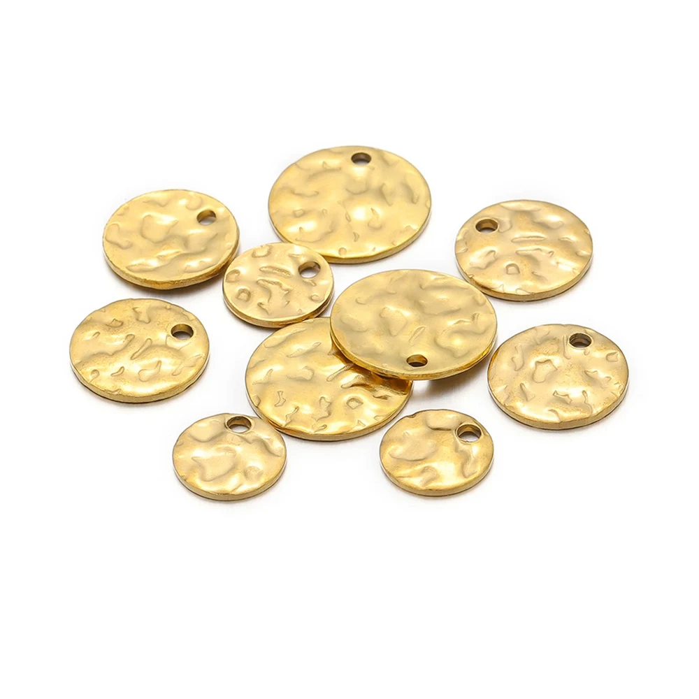 20 Pcs Stainless Steel Gold Color Round Embossing Pendant Disc Charms DIY Jewelry Making Necklace Findings Bracelet Accessories