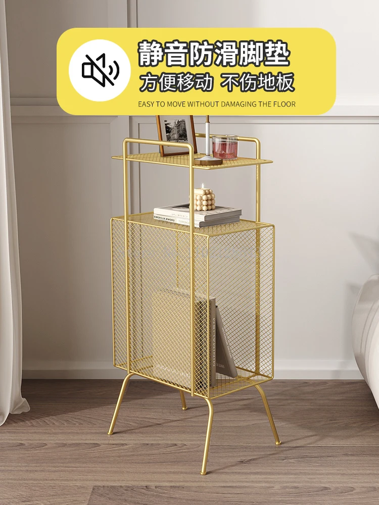 23cm width Narrow Iron Bedside Table Newspaper Book Magazine Storage Rack Nightstands for Bedroom Sofa Side Table Floor Shelf