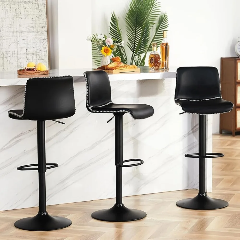 

Swivel Bar Stools Set of 3,Counter Height with Back, Adjustable Bar Chairs,Black Faux Leather Bar Stools for Bars Chairs