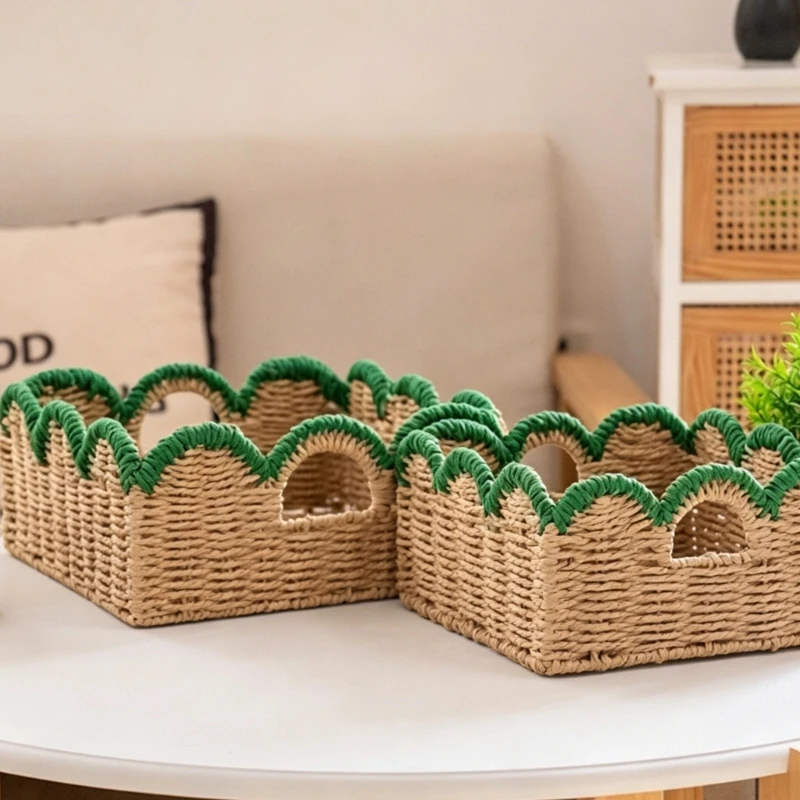 Hand Braided Paper Fiber Baskets Versatile Storage Solution For Any Room J0MC