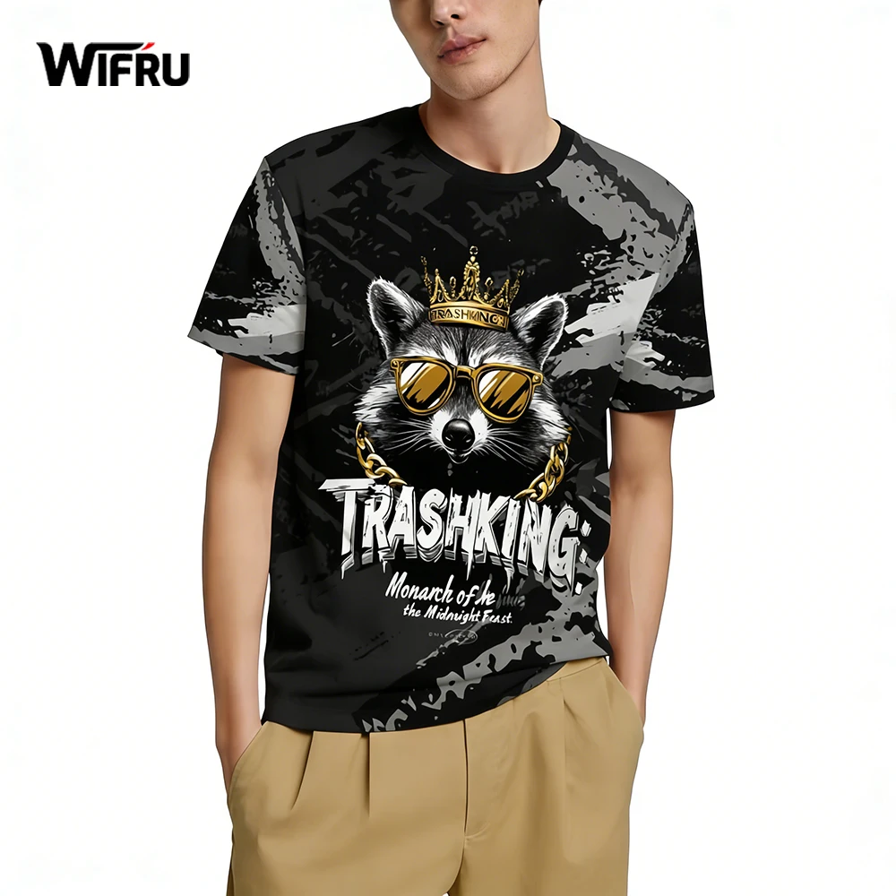 

Tie-Dye Raccoon Print T-Shirt Men's Personality Trendy Hip Hop Streetwear WIFRU Creative Funny Animal Pattern Short Sleeve Tops