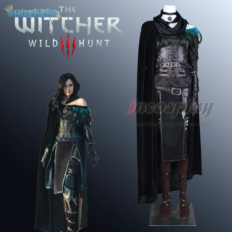 Witcher 3 Wild Hunt Cosplay Yennefer of Vengerberg Costume Cloak apron gloves waistband Full set Halloween Party Woman uniform