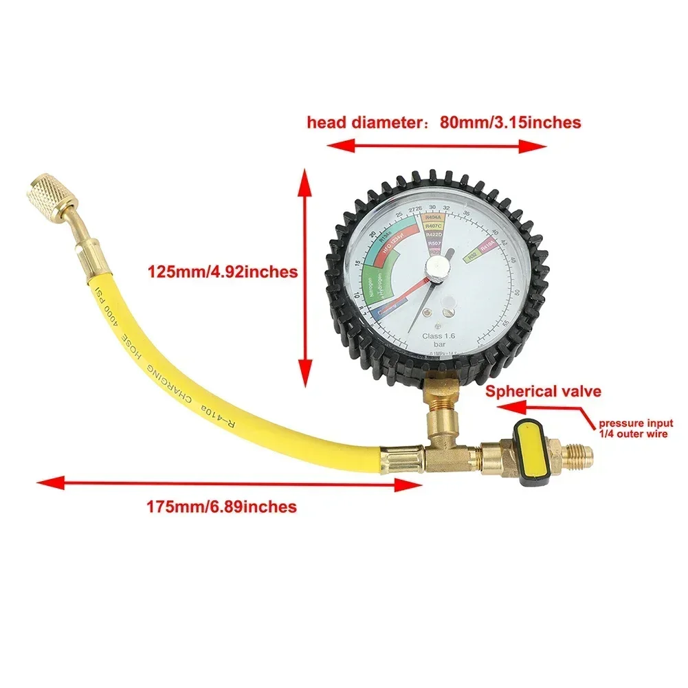 Pressure Gauge -1~60bar Nitrogen Pressure Tester For R134a, R22, R407C, R410A HVAC Systems Cold Test Table Tool Accessories