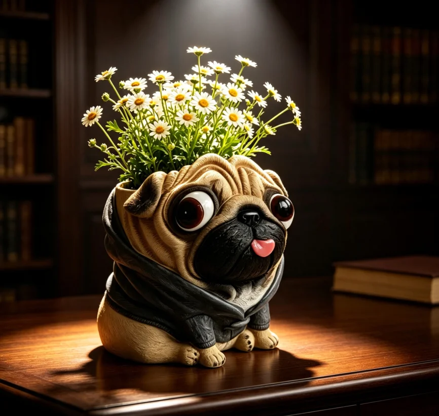 Resin Pug Dog Shaped Succulent Cactus Planter Cute Mini Animal Flower Container Lightweight Desktop Decor Pot For Window Sill