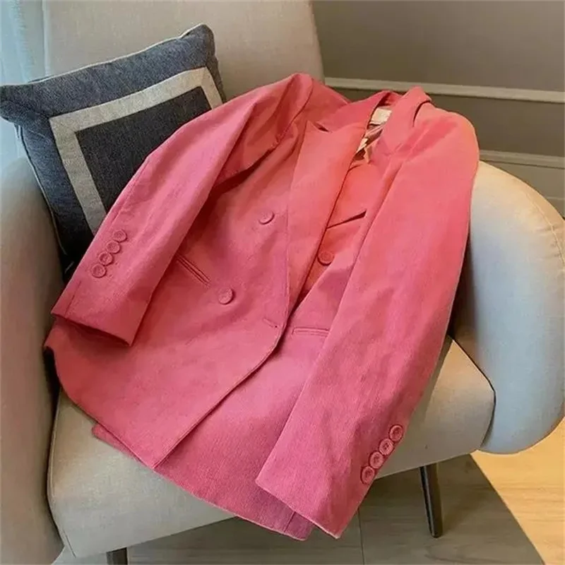 Spring Autumn Ladies Fashion Corduroy Suit Outwear Korean Female Long Sleeves Coat 2025 Women Design Sense Niche Blazer Outwear