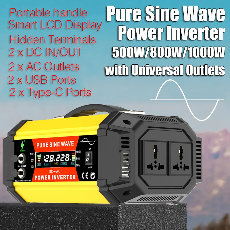 

Pure Sine Wave Inverter 12V to 220V 500W 800W 1000W Converter with Voltage Display 2 USB Charge Universal Socket for Car Home