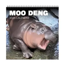 Moo Deng Calendar For 2025 | Creative Cartoon Hippopotamus Ornament Cute Multi-expression Pygmy Hippo Desktop Calendar Decora