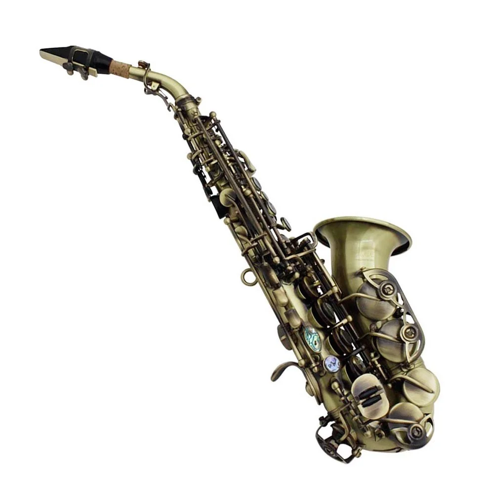 Vintage Style Bb Soprano Saxophone Sax Brass Material Woodwind Instrument with Carry Case Gloves Cleaning Cloth Brush Sax Strap