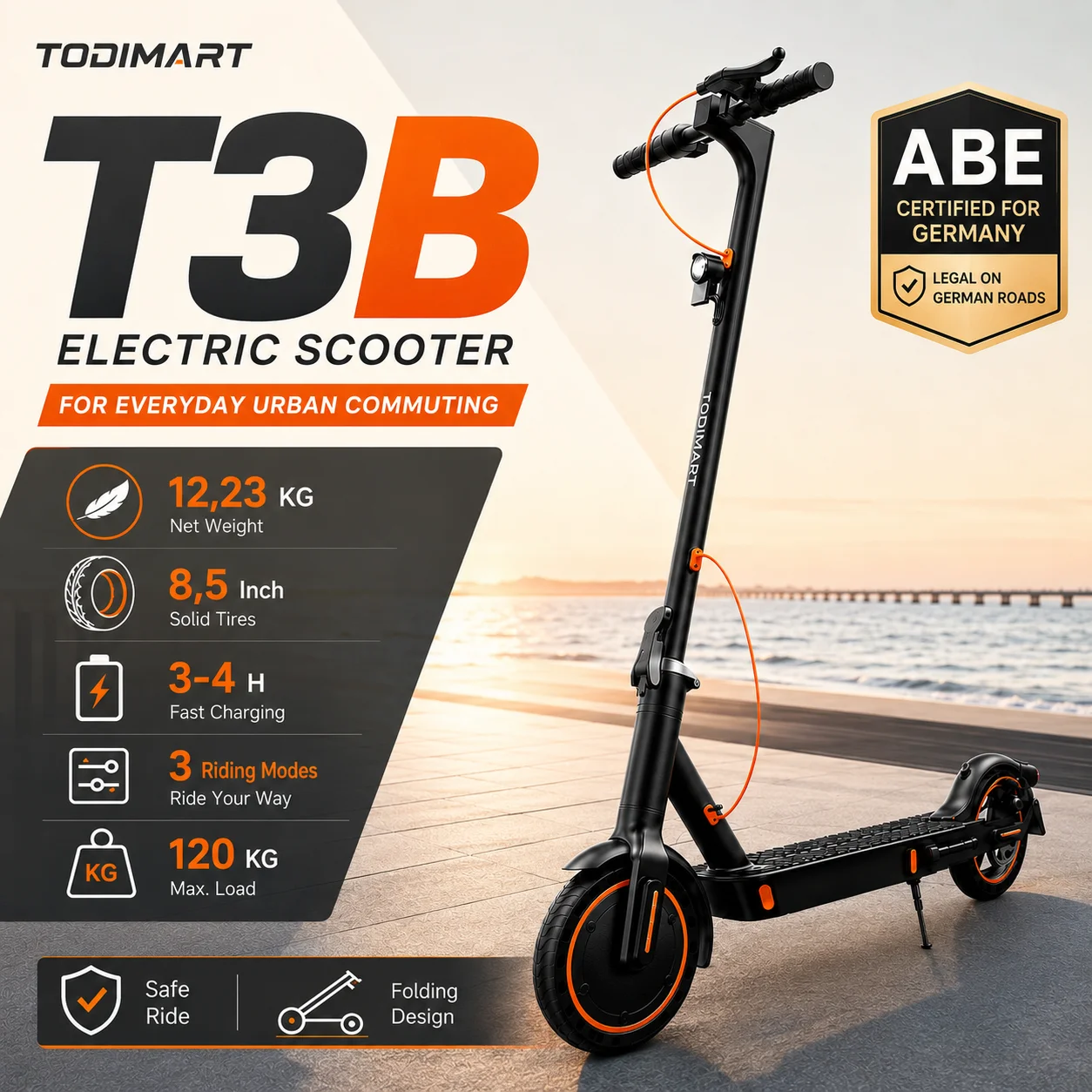 TODIMART D6ABE Pro Elektroroller für Erwachsene Faltbar mit ABE Straßenzulassung 48V 18,2Ah Herausnehmbarer Akku 60KM Reichweite 10 Zoll Luftreifen Frontfederung Smart APP Doppelbremse E-Scooter