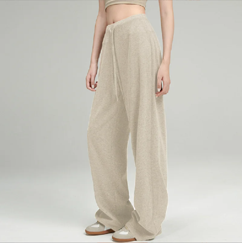 2025, nieuwe yoga sport fitness breien lange broek hoge elasticiteit losse comfortabele ademende wijde pijpen broek maat S-XL