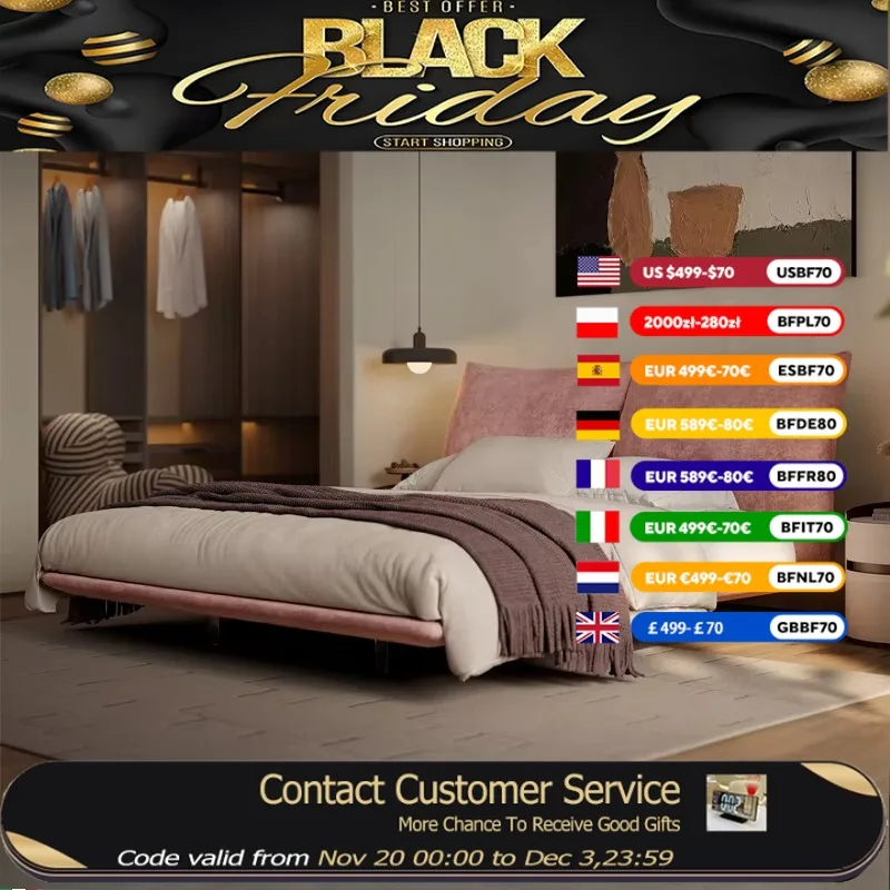 

Modern Luxury Double Bed Velvet Girls Backrest Pink Hotel Twin Bedroom Beds King Size Floating Princesse Cama Furniture Home