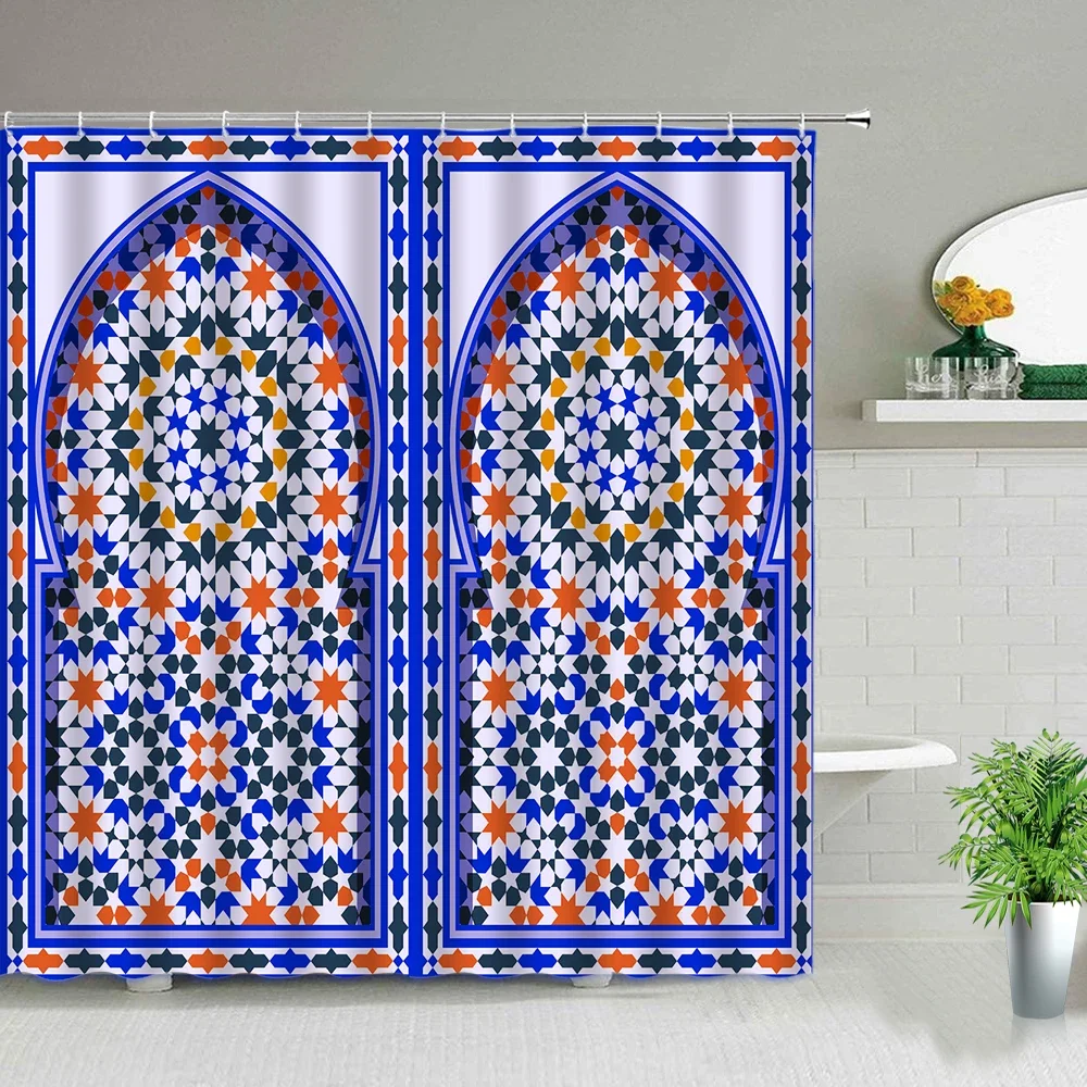 Waterproof Fabric Shower Curtain Arabic Arch Morocco Antique Doors Print Bath Screen Old Wooden Door Bathroom Curtains With Hook