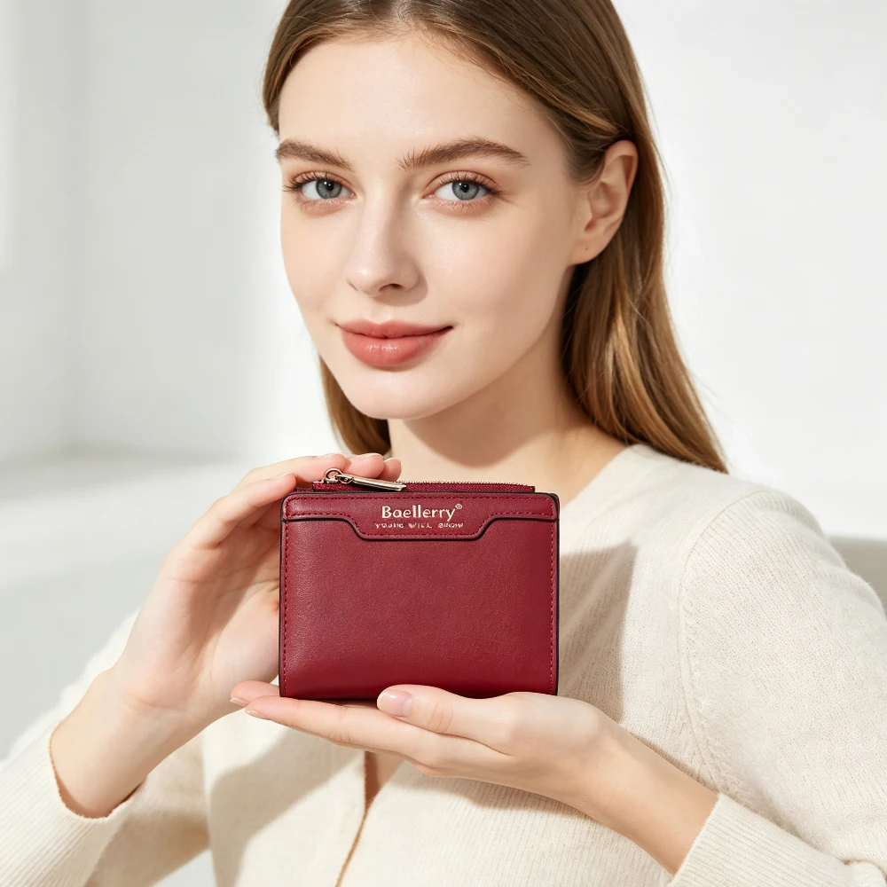 1Pc-Baellerry Elegant Solid Color Women's Short Wallet, Snap-Fastener Wallet with Transparent Id Window, Zippered Coin Pocket, Compact Card Holder Suitable for Office, Travel, and Campus Use, Preferred Gift for Girls