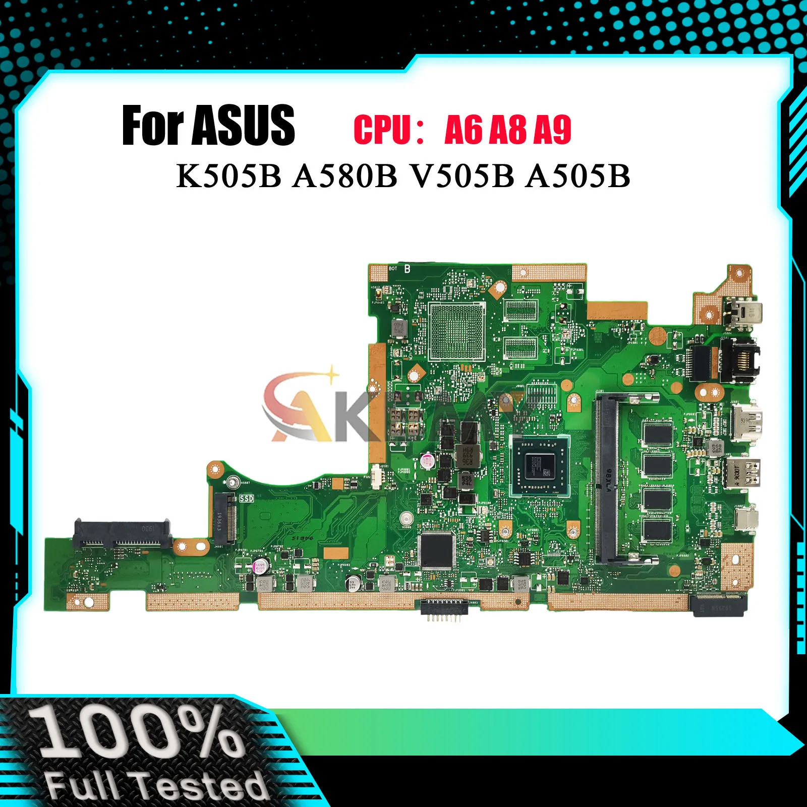 X505BA Laptop Motherboard For ASUS VivoBook X505BP X505BA V505B K505B A580B A505B X505B Notebook Mainboard With A6 A8 A9 CPU stk