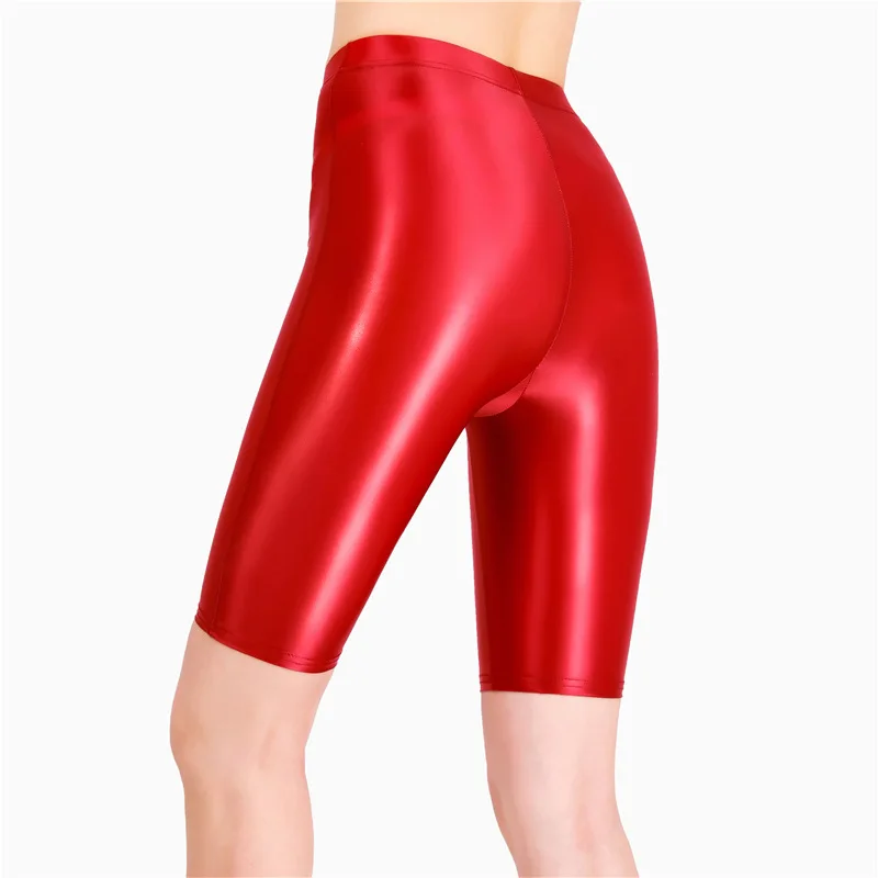 High Waisted Summer Shorts Women Sheer See Thro Sexy Oil Shiny Glossy Elastic Shorts Shapewear Butt Lift Tight Women's Leggings