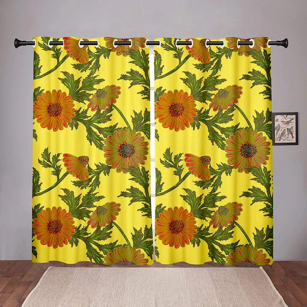 Sunflower Floral Vintage on Sale Blackout Window Curtain for Bedroom Living Room Bathroom Kicthen Door Thick High Shading New