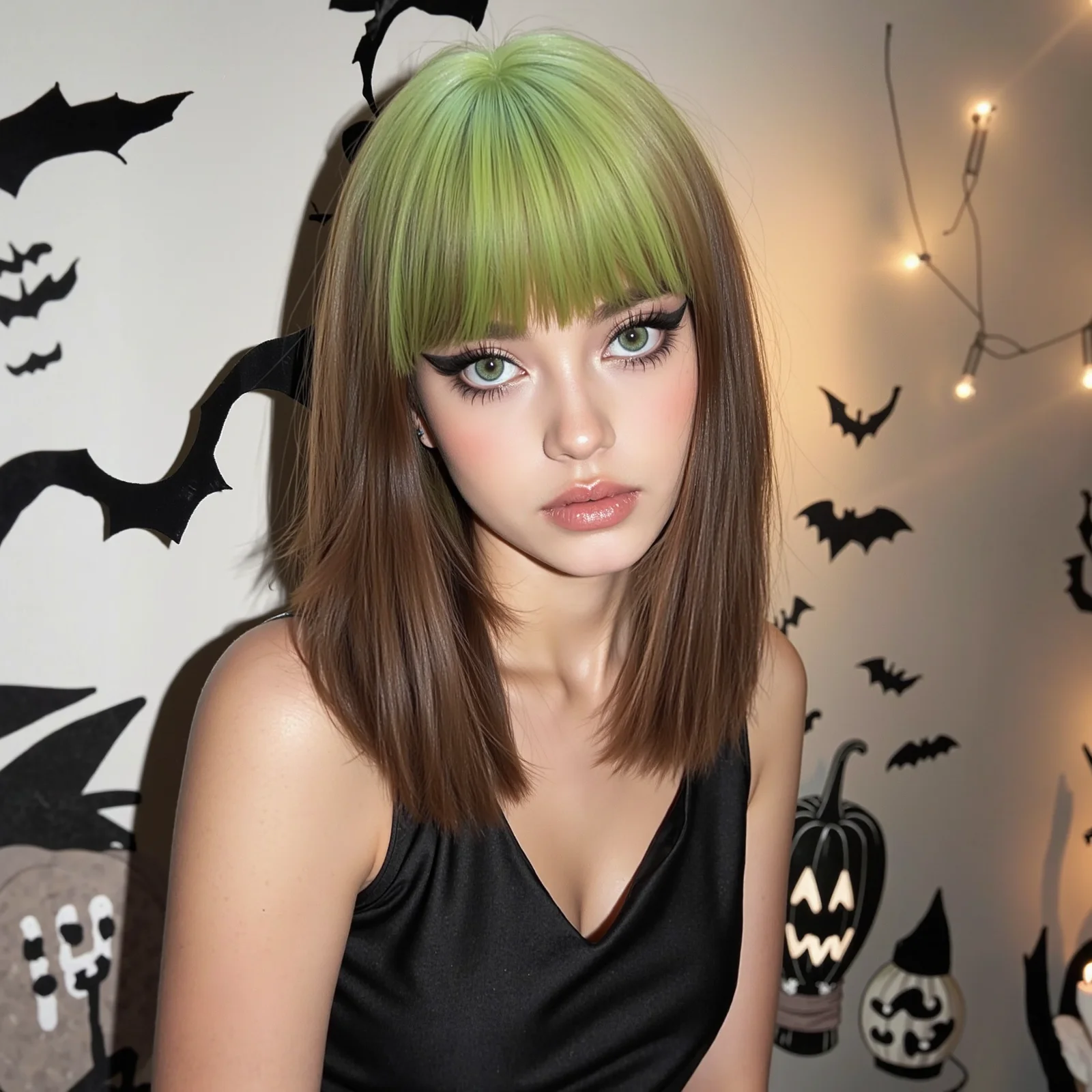 

Хэллоуин Короткий Зеленый Смешанный Коричневый Синтетический Парик Прямой Боб Парик С Челкой Для Женщин Косплей Парики Многоцветный Парик Для Девочек Панк