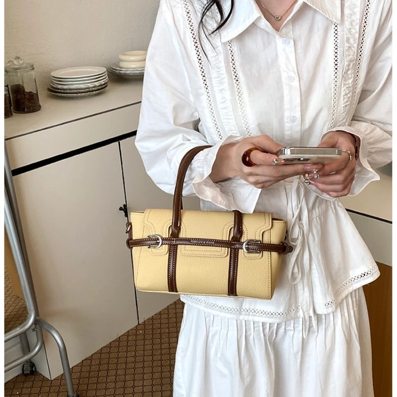 Fashion Color Block PU Leather Handbag for Women Top Handle Crossbody Shoulder Purse Casual Bag for Everyday Office Use