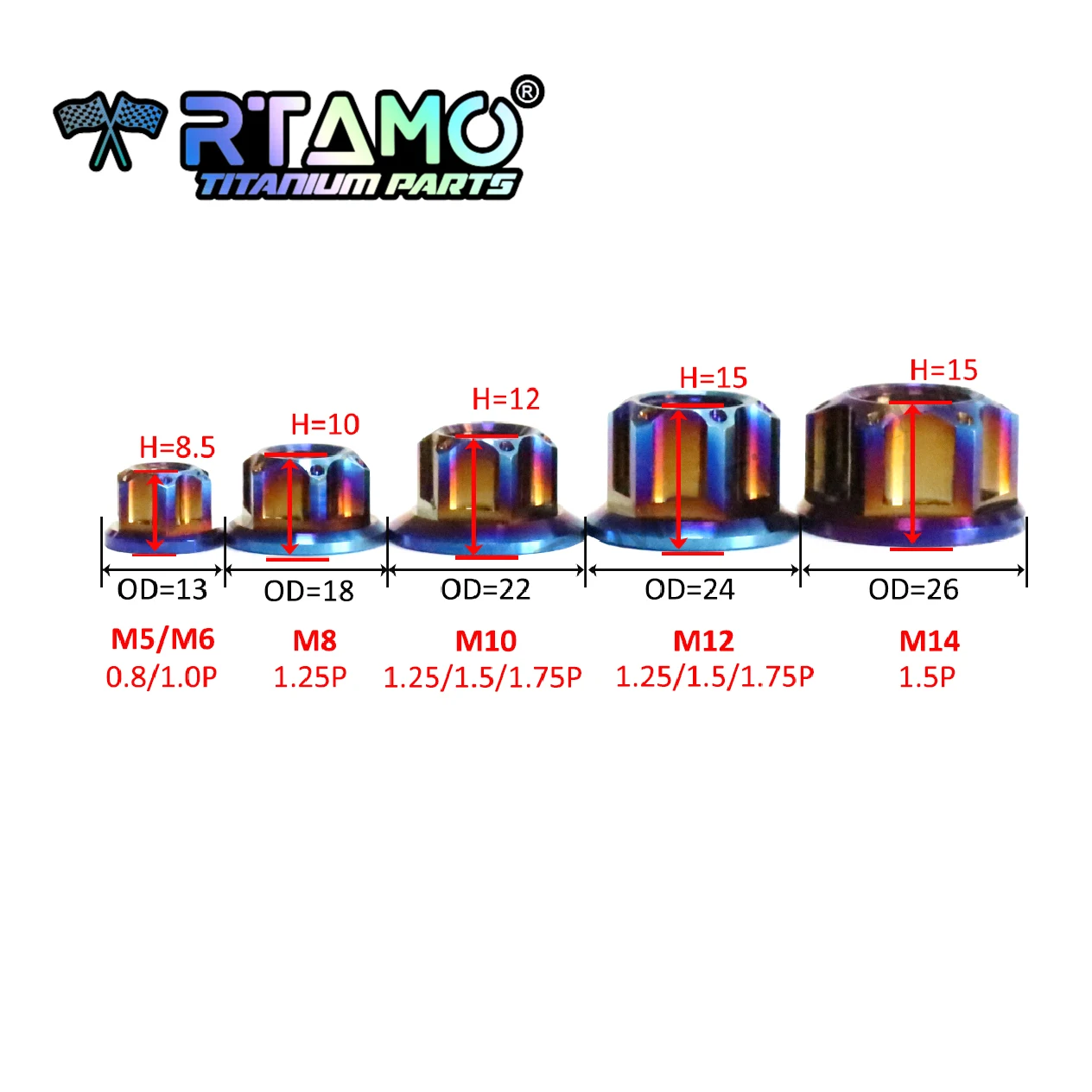 RTAMO Muttern aus Titanlegierung, M5, M6, M8, M10, M12 x 1,25/1,5/1,75 P, M14 x 1,5 P, Torx-Mutter, Ti-Befestigungselement, Fahrrad- und Motorradmutter (1 Stück) – Detail 1