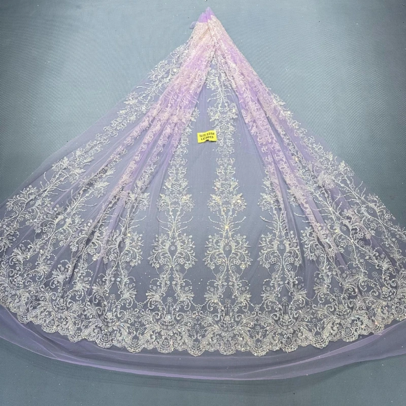 

10 Yards Purple Fadhion Design Africa Glitter Fabric Embroidery Net Lace With Glued Glitter Sequins Wedding Or Party Dress