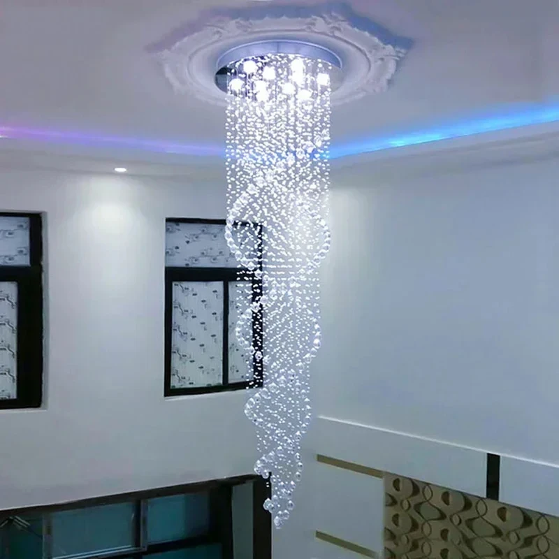 Modern Large LED Spiral Crystal Chandelier K9 Lighting Fixture for Living Room Staircase Bedroom Hotel - Stair Lamp Showcase