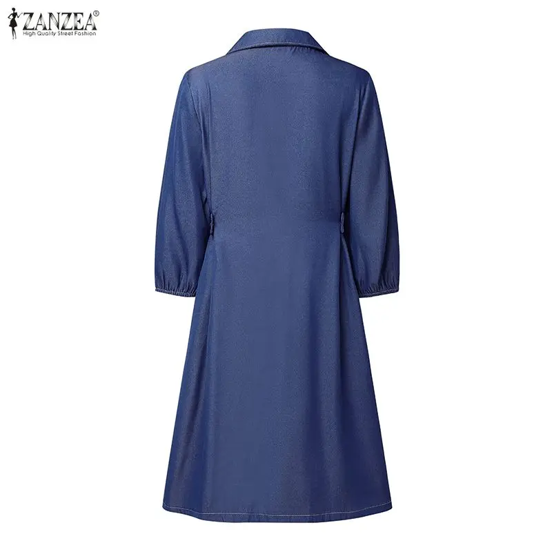 2026 ZANZEA Mode Frauen Hemd Vestidos Sommer 3/4 Hülse Solide Knie-Länge Kleid Elegante Zweireiher Solide Party Sommerkleid