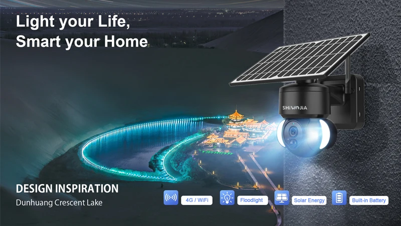 SHIWOJIA Outdoor Camera 4G / Wifi Solar Powered 7500mAh Battery with 5W Solar Panels 4MP Color Night Vision Wireless Garden CCTV