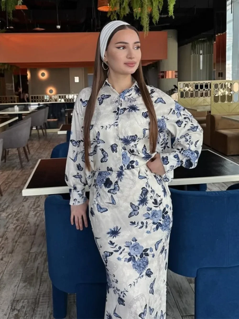 Eid Donna Stampa Camicia Gonna Musulmano 2 Pezzi Set Abiti Largos Partito Caftano Jalabiya Ramadan Dubai Caftano Arabo Abito Lungo 2025