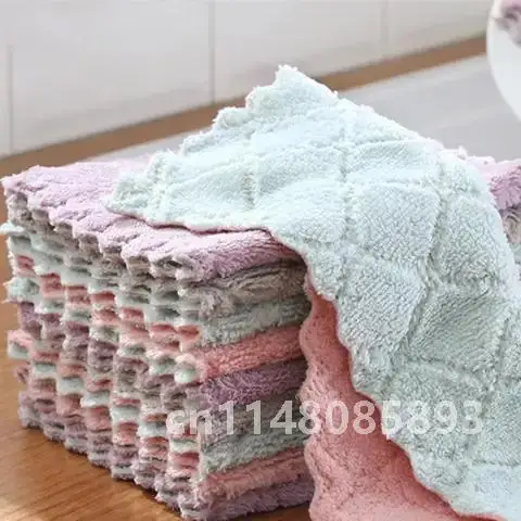 Absorbent Microfiber Kitchen Dish Cloth Non-stick Oil Household Cleaning Wiping Towel Kitchen Tool Hot 1/2/5/10PCS Double-layer